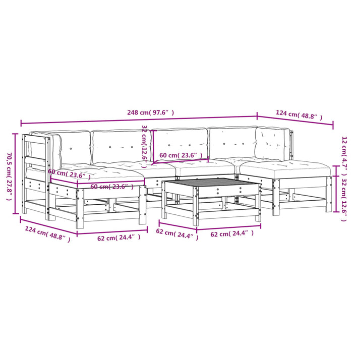 7-tlg. Garten-Lounge-Set mit Kissen Massivholz Douglasie