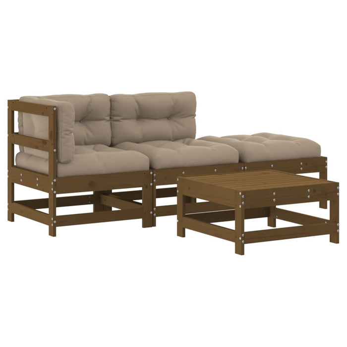 4-tlg. Garten-Lounge-Set mit Kissen Honigbraun Massivholz