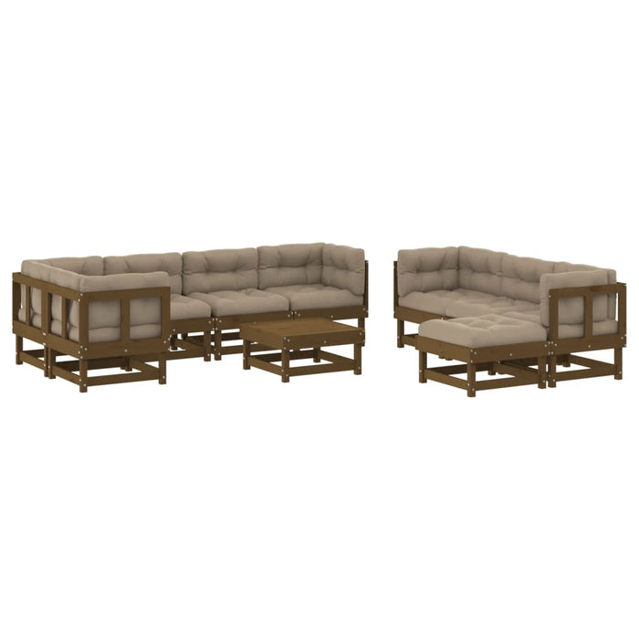 10-tlg. Garten-Lounge-Set mit Kissen Honigbraun Massivholz