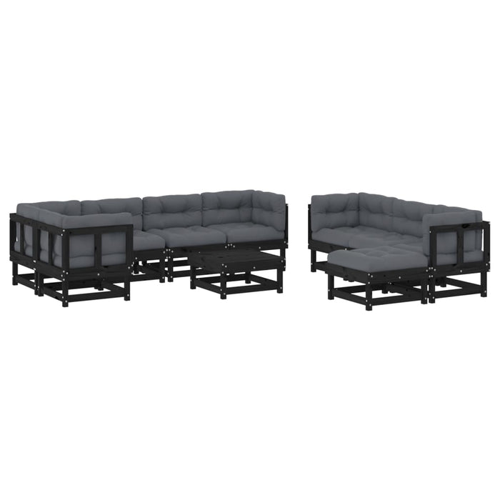 10-tlg. Garten-Lounge-Set mit Kissen Schwarz Massivholz