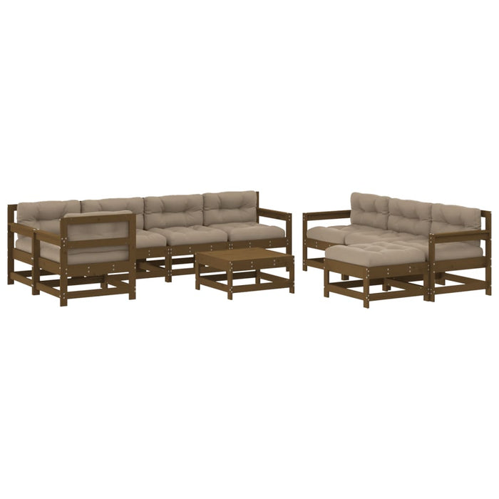 10 pcs. Garden lounge set with cushions honey brown solid wood