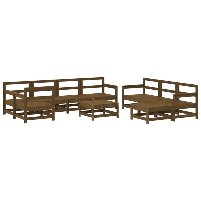 10 pcs. Garden lounge set with cushions honey brown solid wood