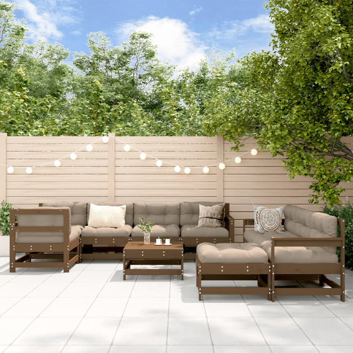10-tlg. Garten-Lounge-Set mit Kissen Honigbraun Massivholz