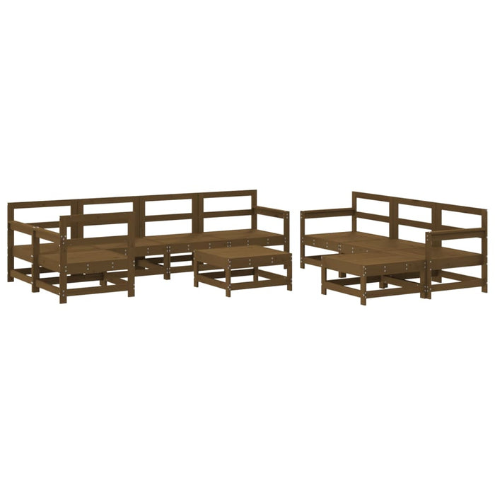 10-tlg. Garten-Lounge-Set mit Kissen Honigbraun Massivholz