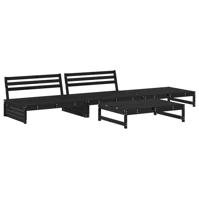 4-tlg. Garten-Lounge-Set mit Kissen Schwarz Massivholz