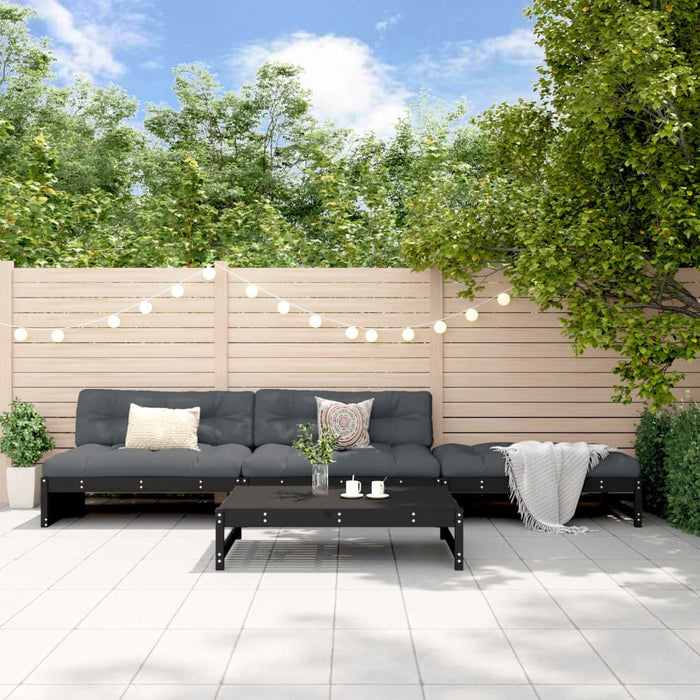 4-tlg. Garten-Lounge-Set mit Kissen Schwarz Massivholz