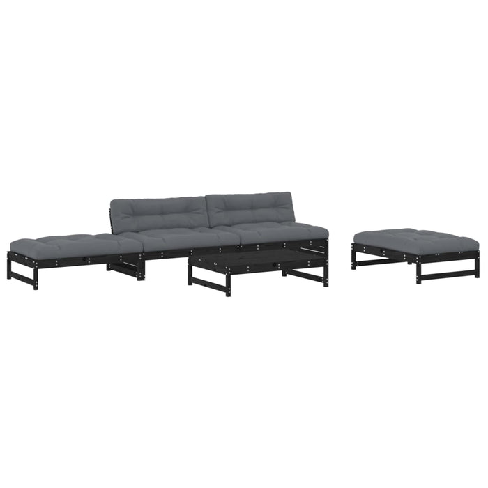 5-tlg. Garten-Lounge-Set mit Kissen Schwarz Massivholz