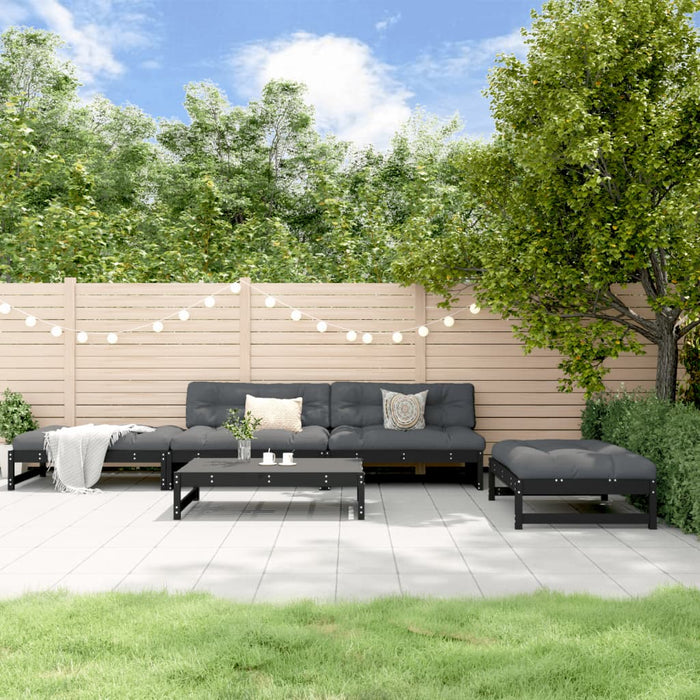 5-tlg. Garten-Lounge-Set mit Kissen Schwarz Massivholz