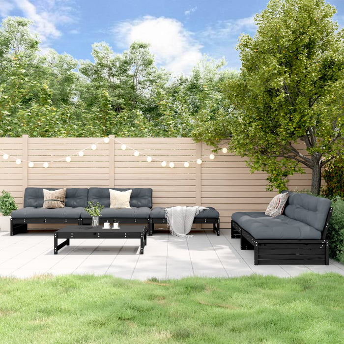 6-tlg. Garten-Lounge-Set mit Kissen Schwarz Massivholz