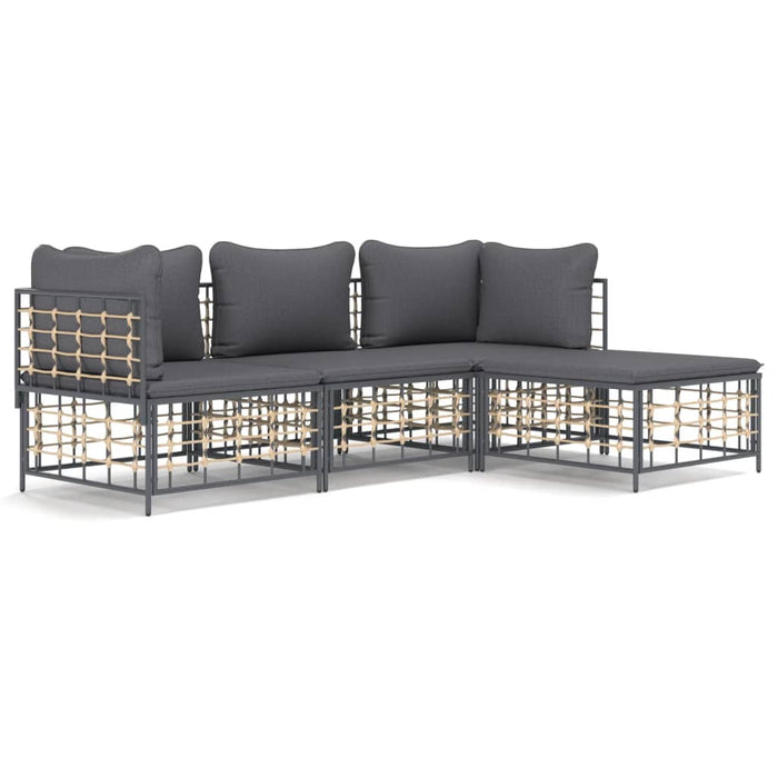 4 pcs. Garden lounge set with cushions anthracite poly rattan