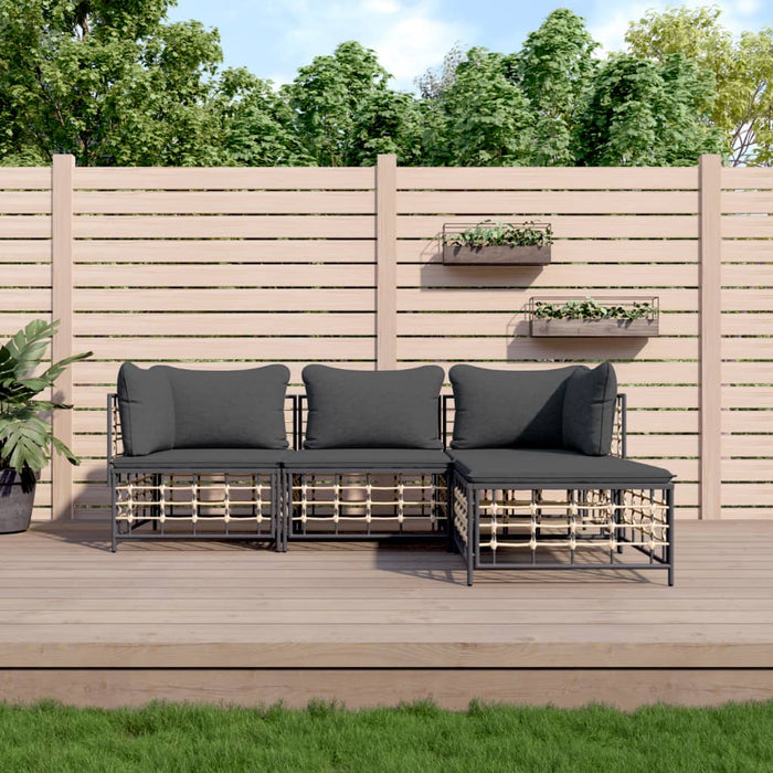 4 pcs. Garden lounge set with cushions anthracite poly rattan