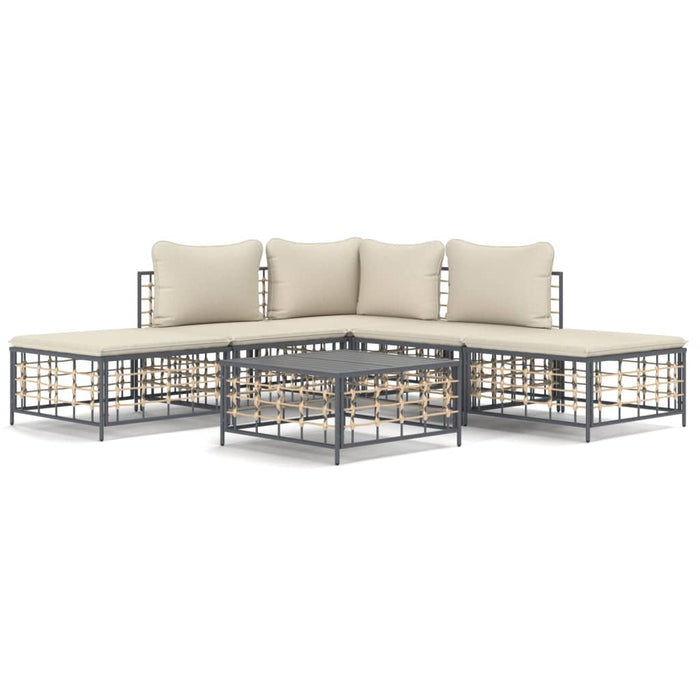 6-tlg. Garten-Lounge-Set mit Kissen Anthrazit Poly Rattan