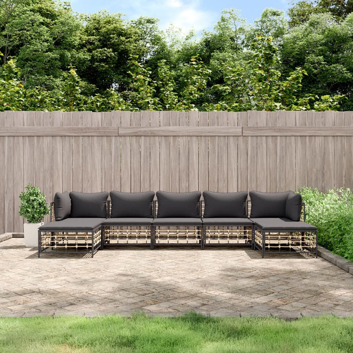 7 pcs. Garden lounge set with cushions anthracite poly rattan
