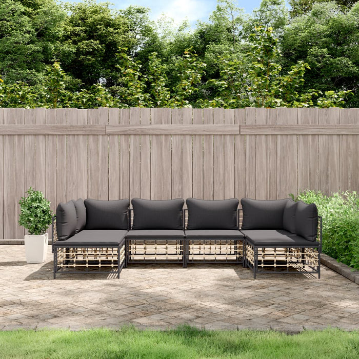 6 pcs. Garden lounge set with cushions anthracite poly rattan