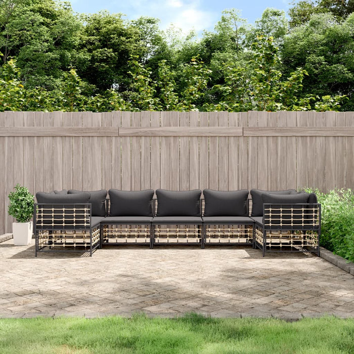 7 pcs. Garden lounge set with cushions anthracite poly rattan
