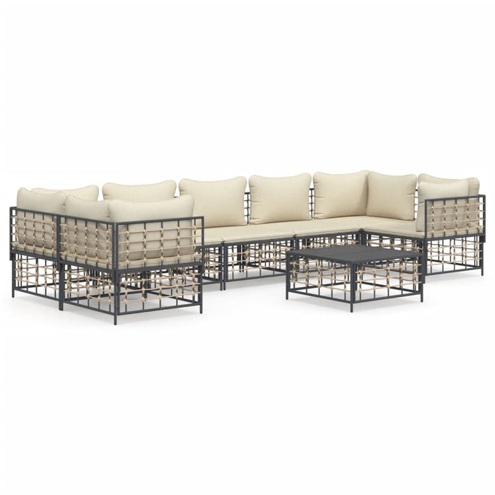 8 pcs. Garden lounge set with cushions anthracite poly rattan