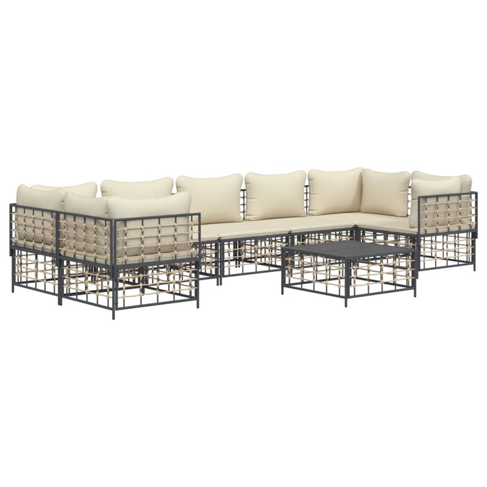 8 pcs. Garden lounge set with cushions anthracite poly rattan