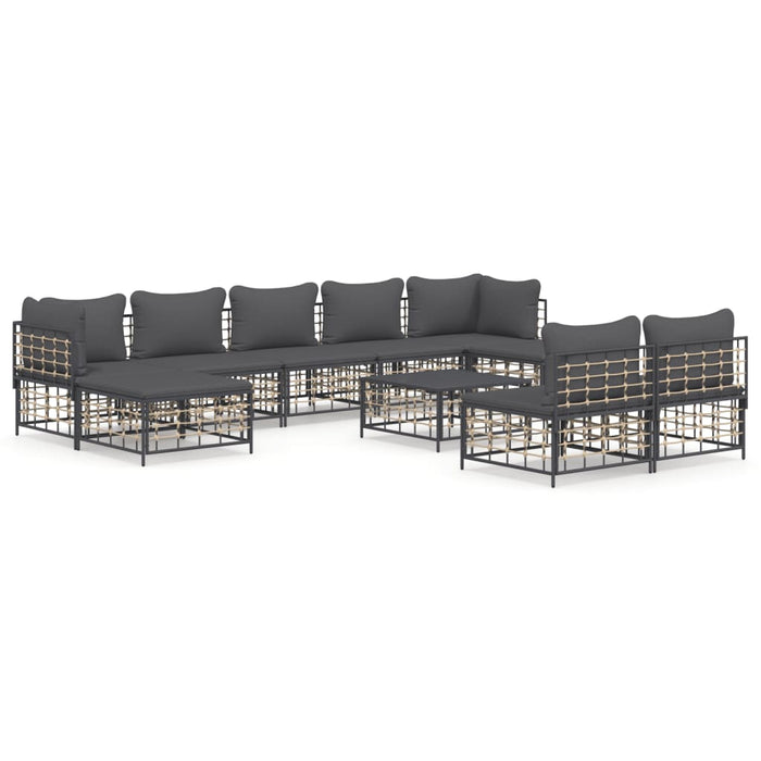 10 pcs. Garden lounge set with cushions anthracite poly rattan
