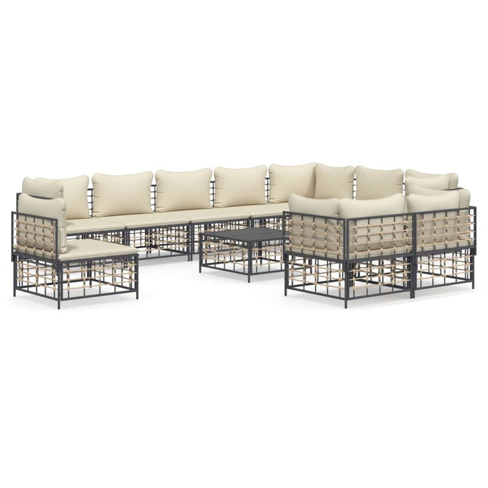 11 pcs. Garden lounge set with cushions anthracite poly rattan