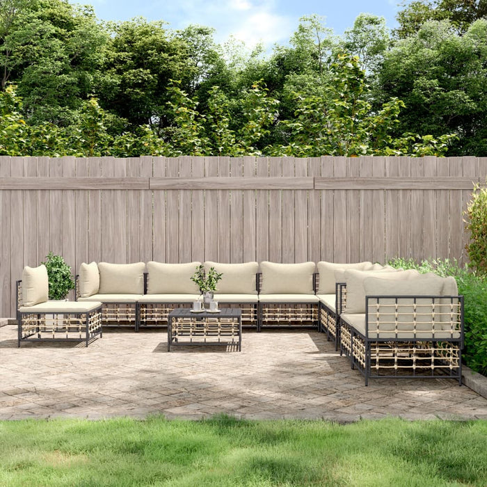 11 pcs. Garden lounge set with cushions anthracite poly rattan