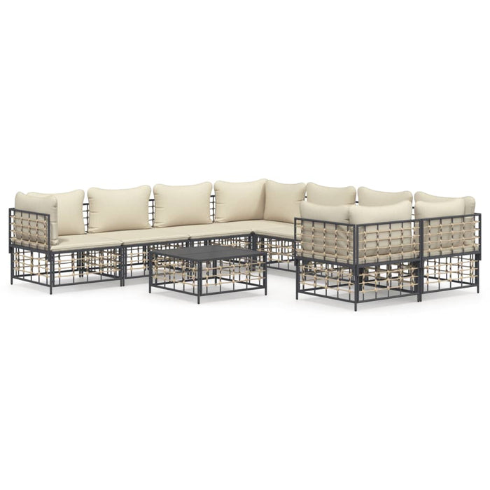 9 pcs. Garden lounge set with cushions anthracite poly rattan