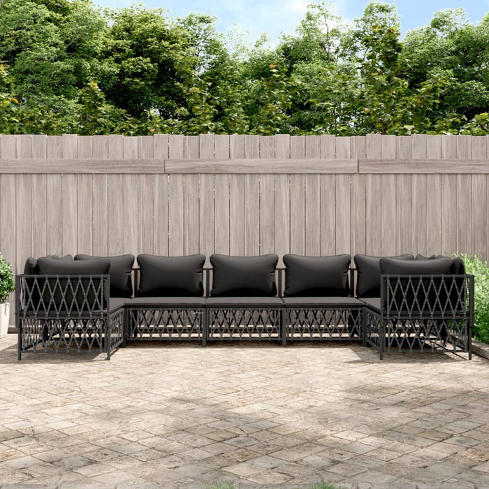 7-tlg. Garten-Lounge-Set mit Kissen Anthrazit Stahl