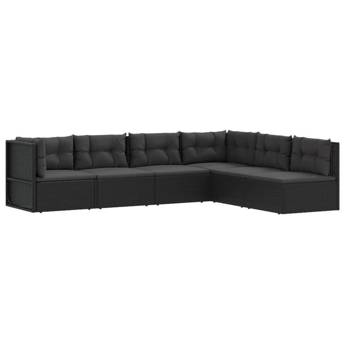 6-tlg. Garten-Lounge-Set mit Kissen Schwarz Poly Rattan