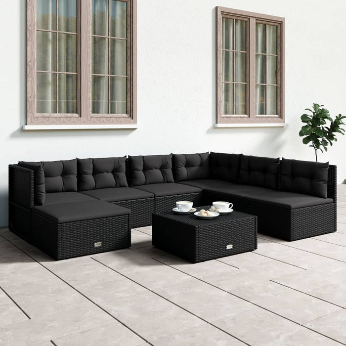 7-tlg. Garten-Lounge-Set mit Kissen Schwarz Poly Rattan