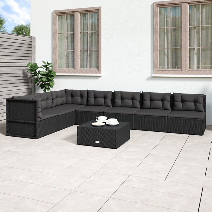 7-tlg. Garten-Lounge-Set mit Kissen Schwarz Poly Rattan