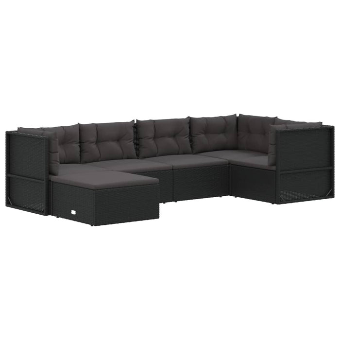6-tlg. Garten-Lounge-Set mit Kissen Schwarz Poly Rattan