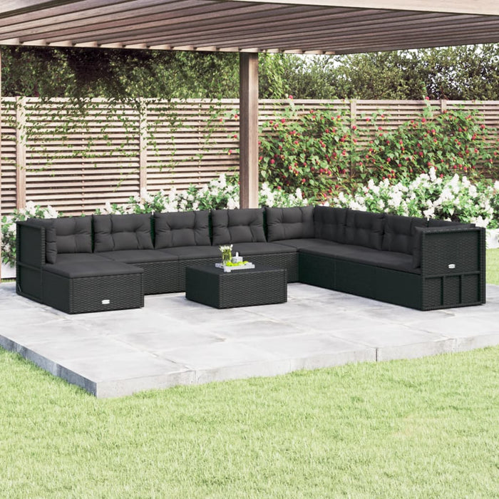 9-tlg. Garten-Lounge-Set mit Kissen Schwarz Poly Rattan