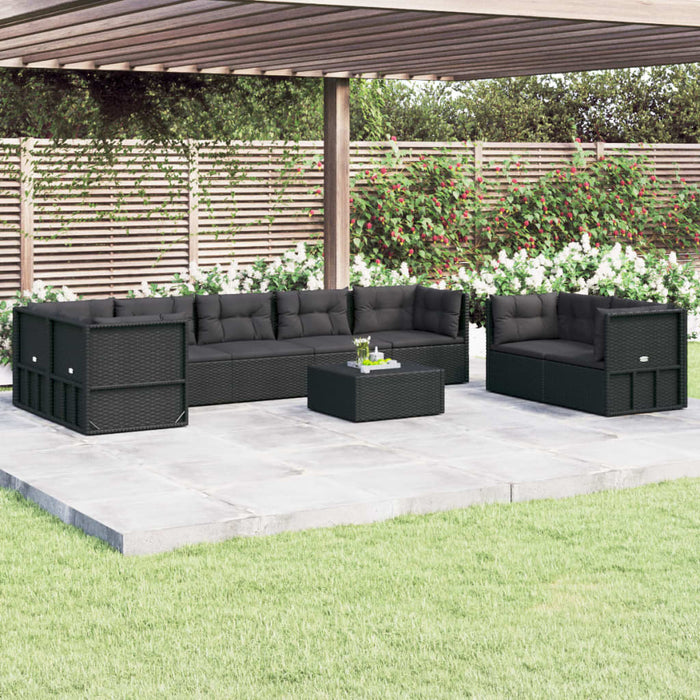 8-tlg. Garten-Lounge-Set mit Kissen Schwarz Poly Rattan