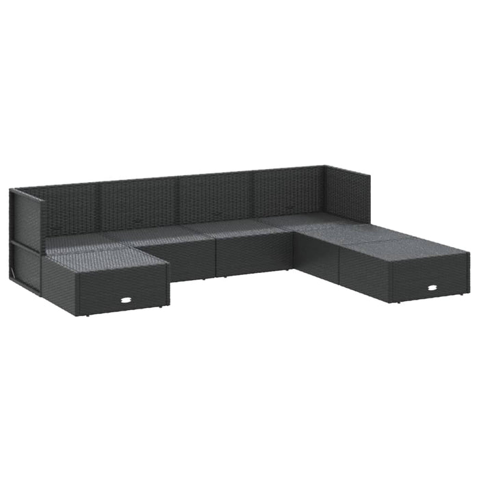 7-tlg. Garten-Lounge-Set mit Kissen Schwarz Poly Rattan