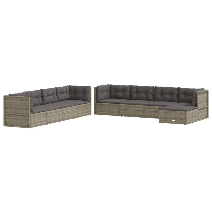 9-tlg. Garten-Lounge-Set mit Kissen Grau Poly Rattan