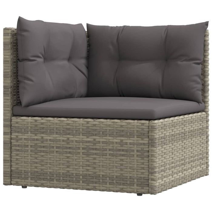 9-tlg. Garten-Lounge-Set mit Kissen Grau Poly Rattan