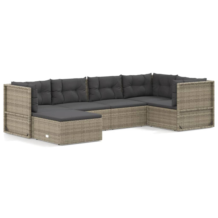 6-tlg. Garten-Lounge-Set mit Kissen Grau Poly Rattan