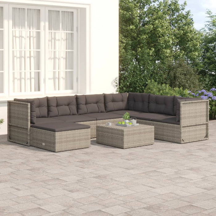 7-tlg. Garten-Lounge-Set mit Kissen Grau Poly Rattan