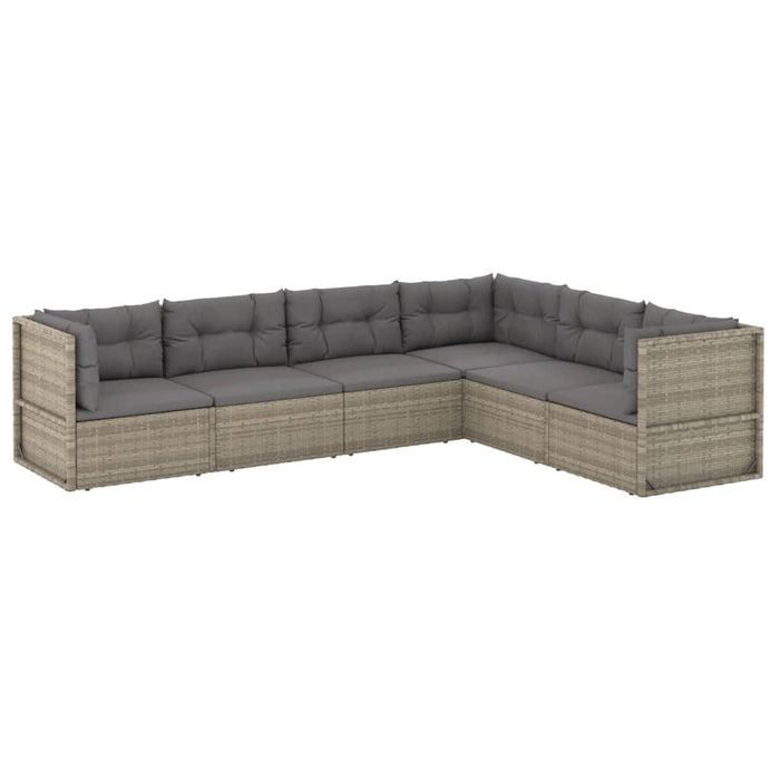 6-tlg. Garten-Lounge-Set mit Kissen Grau Poly Rattan