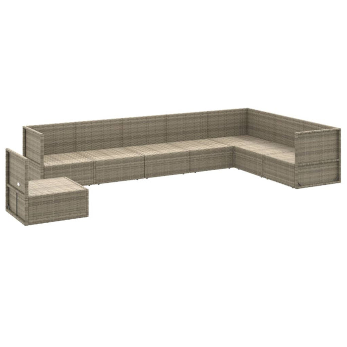 8-tlg. Garten-Lounge-Set mit Kissen Grau Poly Rattan