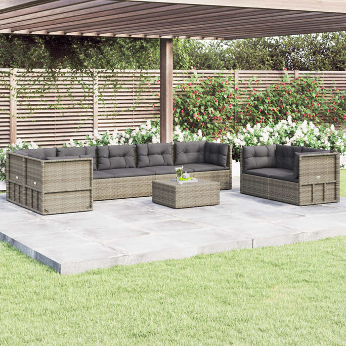 8-tlg. Garten-Lounge-Set mit Kissen Grau Poly Rattan