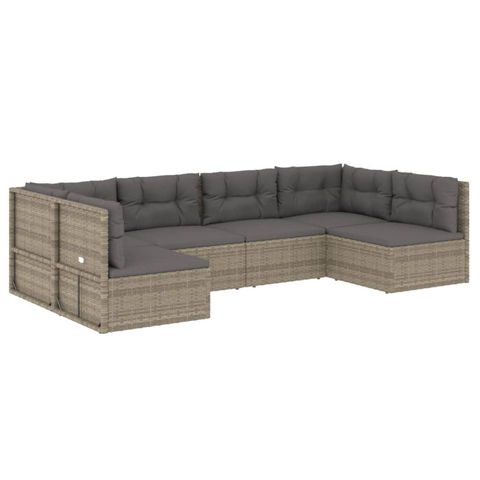 6-tlg. Garten-Lounge-Set mit Kissen Grau Poly Rattan
