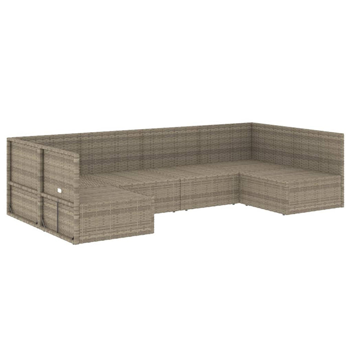 6-tlg. Garten-Lounge-Set mit Kissen Grau Poly Rattan