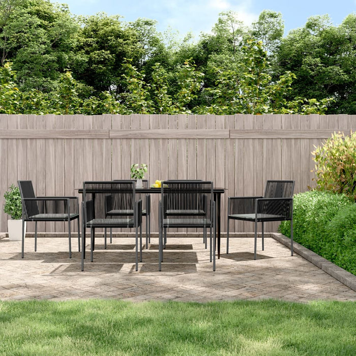 7-tlg. Garten-Essgruppe mit Kissen Schwarz Poly Rattan & Stahl