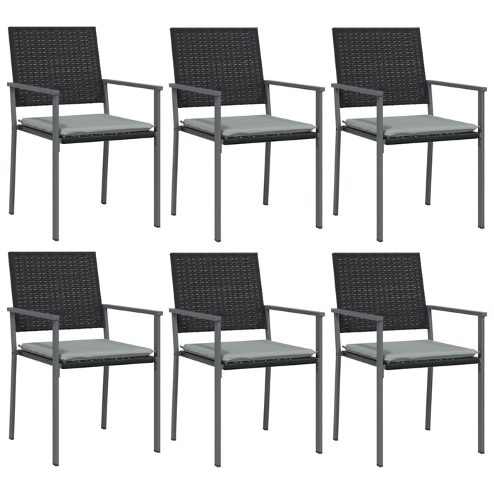 Gartenstühle mit Kissen 6 Stk. Schwarz 54x62,5x89cm Poly Rattan