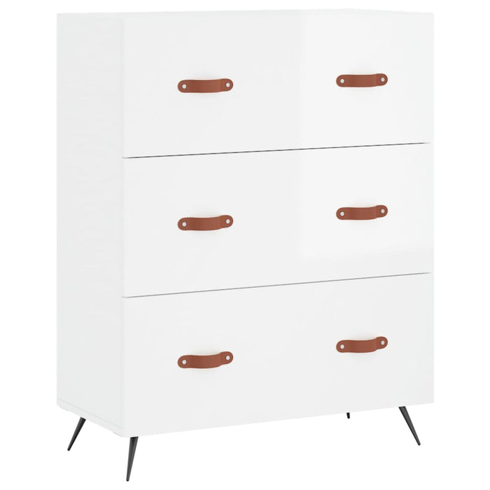 Chest of drawers high-gloss white 69.5x34x90 cm made of wood