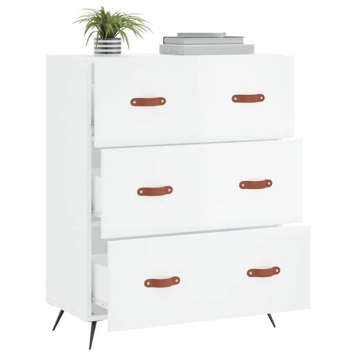 Chest of drawers high-gloss white 69.5x34x90 cm made of wood