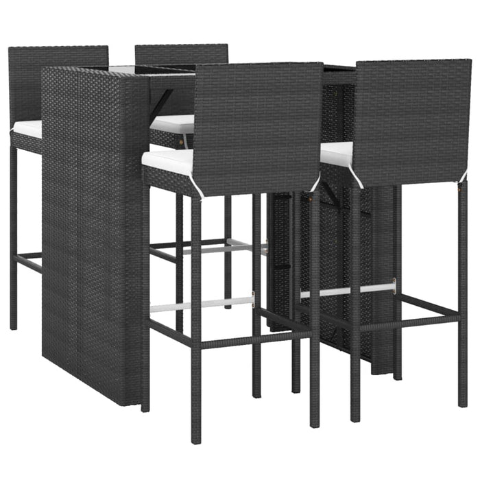 5-tlg. Gartenbar-Set mit Kissen Schwarz Poly Rattan