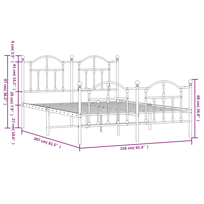 Bettgestell mit Kopf- und Fußteil Metall Schwarz 150x200 cm