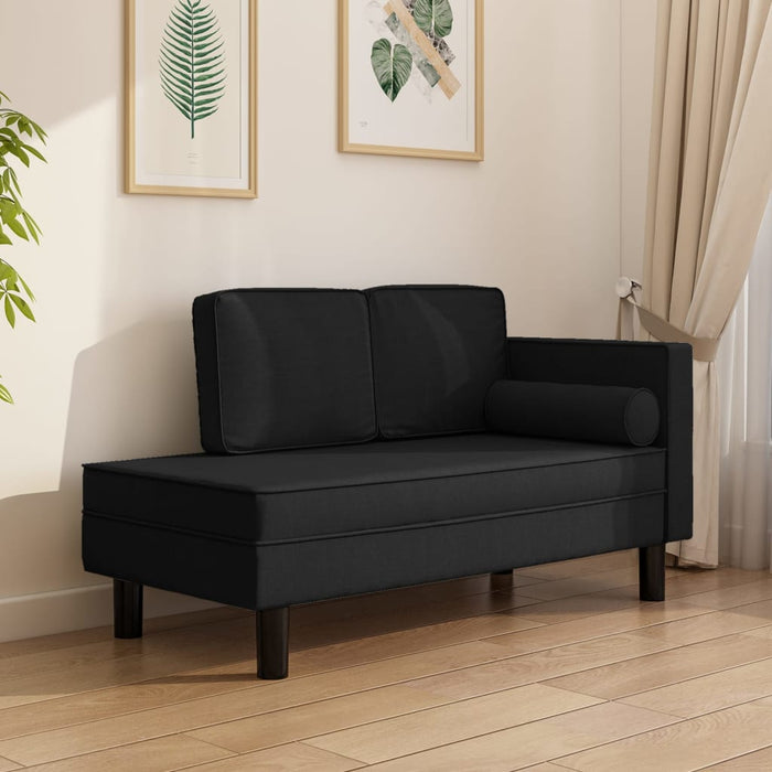 Chaiselongue mit Kissen und Nackenrolle Schwarz Stoff