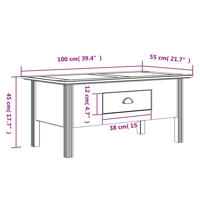 Coffee table BODO gray 100x55x45 cm solid pine wood